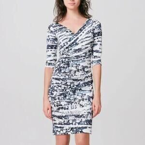 Diane Von Furstenberg Bentley Silk Dress Tie Dye Ruched Sheath 3/4 Sleev…